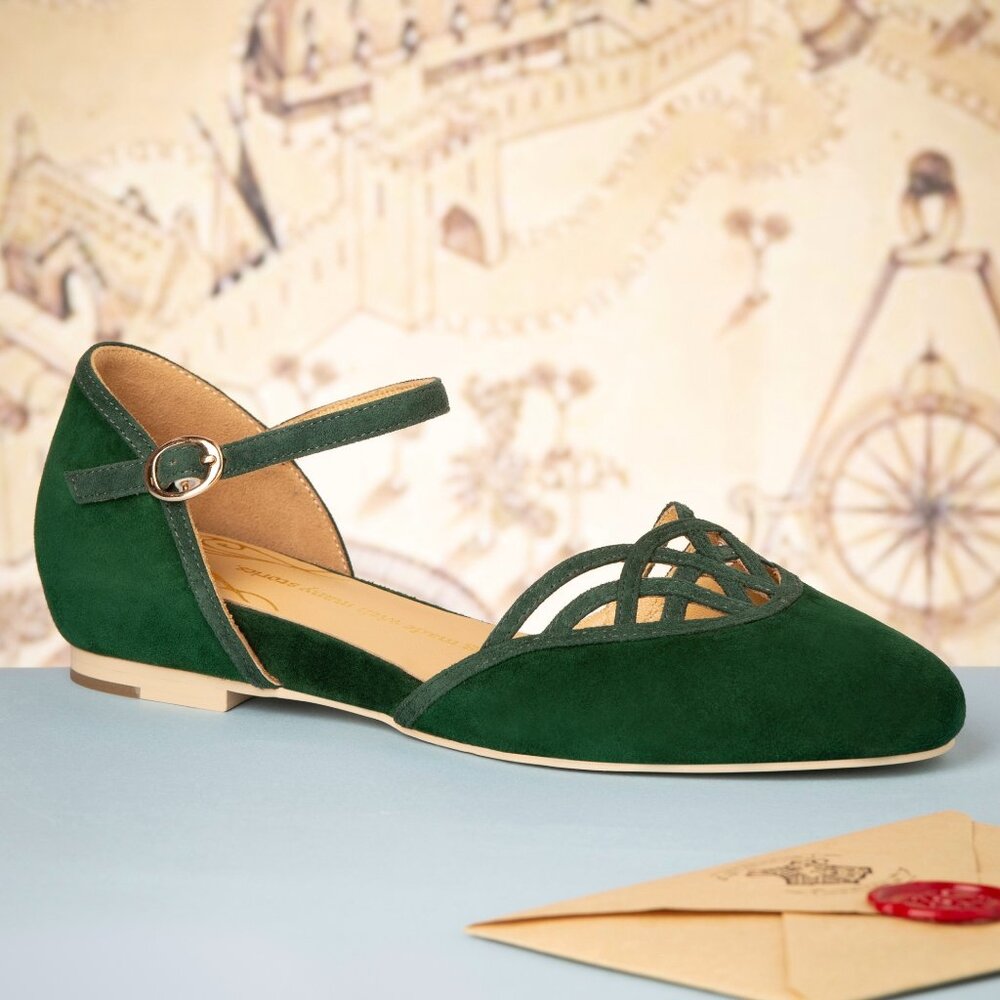 BNWT Charlie Stone 50's Serpente Flats in Emerald Green Size 35 EU